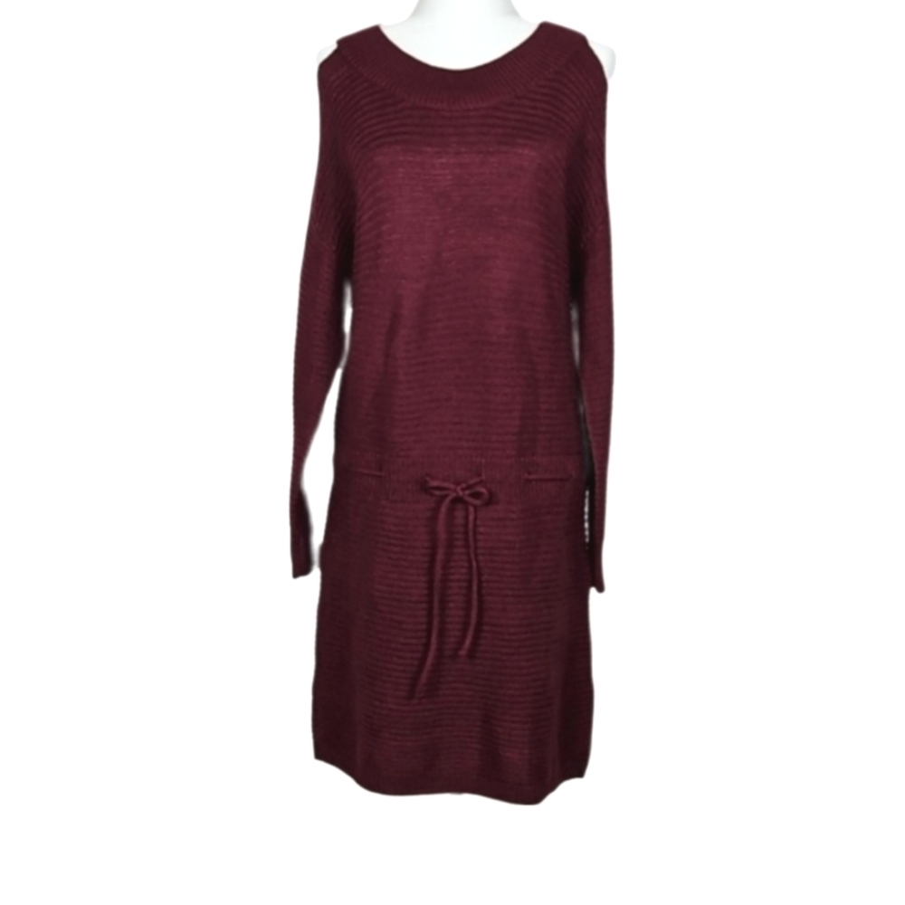 Burgundy Knit Longsleeve Midi Dress Purple Red Wine Color, Women's Size L
